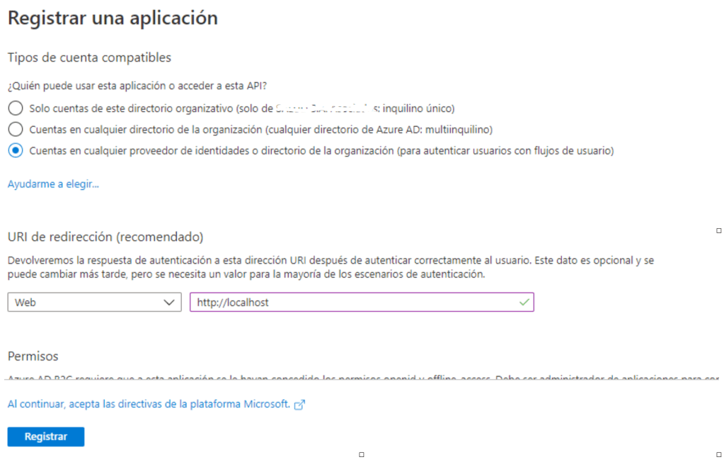Registro API Active Directory B2C
