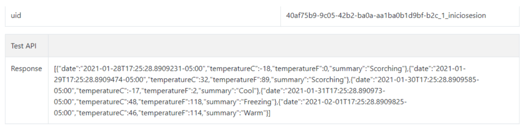 Resultado API Active Directory B2C
