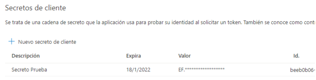 Secreto API Active Directory B2C