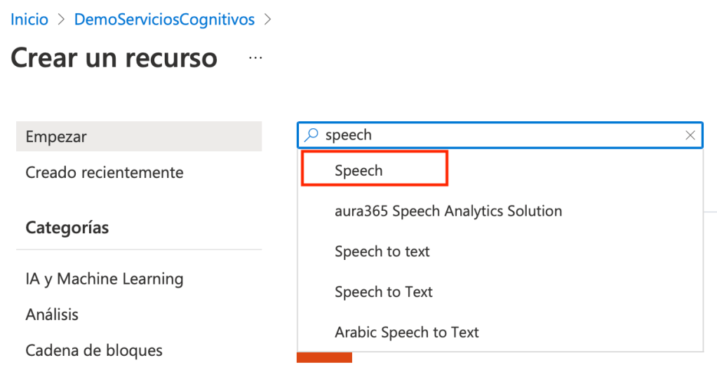 Crear Azure Speech